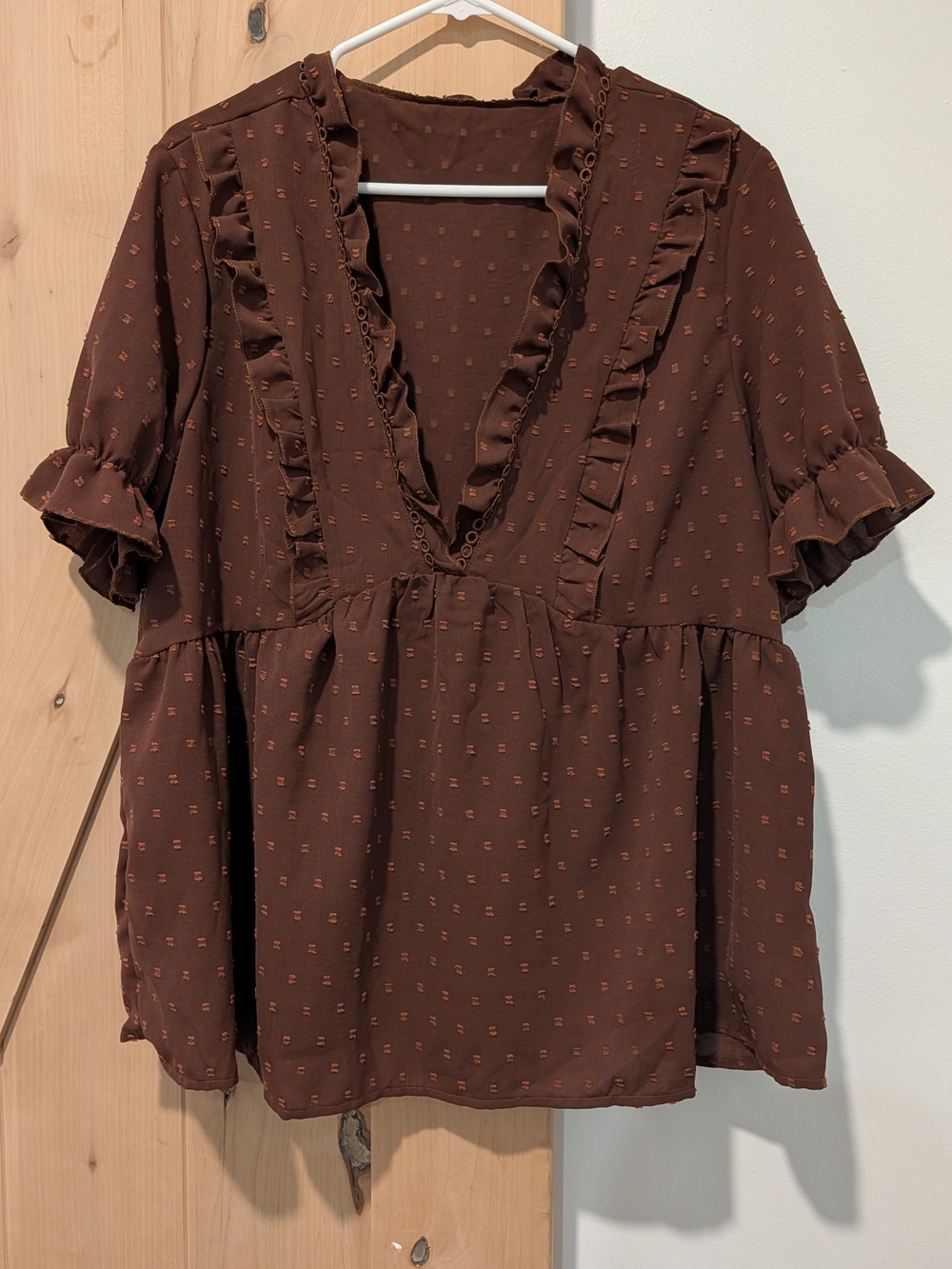Shein Brown Ruffle V-Neck Women’s Top